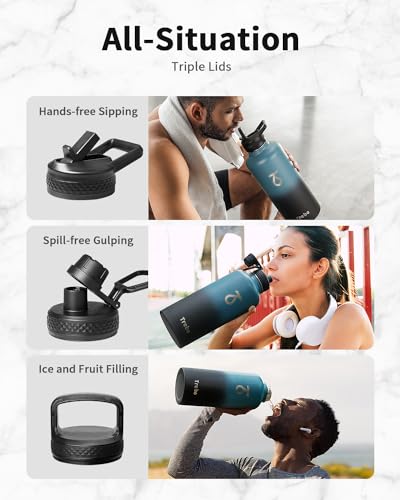 Trebo Water Bottle Insulation 87 oz, Vacuum Stainless Steel Water Jug (Keep Cold for 48 Hrs), LeakProof & Non-BPA, Water Flask with Paracord Handle & Straw Spout Lids, Indigo/Black | Large Stainless Steel Water Jug, Triple Wall Vacuum Copper Plated, Dishw