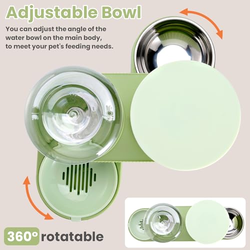 Automatic Cat Feeder Stainless Steel Water Dispenser Gravity Food Feeder and Waterer Set with Pet Food Bowl for Small Medium Kitten Puppy Pets Large Capacity(Green) - color: Green