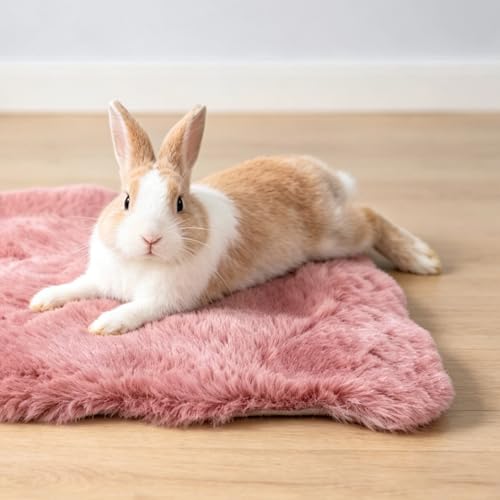 2 Pack Rabbit Mat, Soft Plush Bunny Bedding with Non-Slip Bottom, Washable Fluffy Guinea Pig Cage Liner, Small Pet Sleeping Pads for Hamster, Chinchilla, Pink - color: Pink