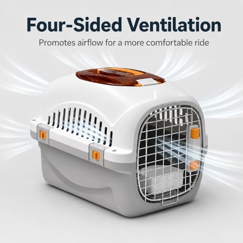 Hard Cat Carrier for Large Cats up to 20 lbs, Top Loading Plastic Pet Travel Kennel with Hard Shell, Metal Wire Door, Roof Petting Hatch and 360 Ventilation,Includes Feather Wand(Gray Set) - color: gray set