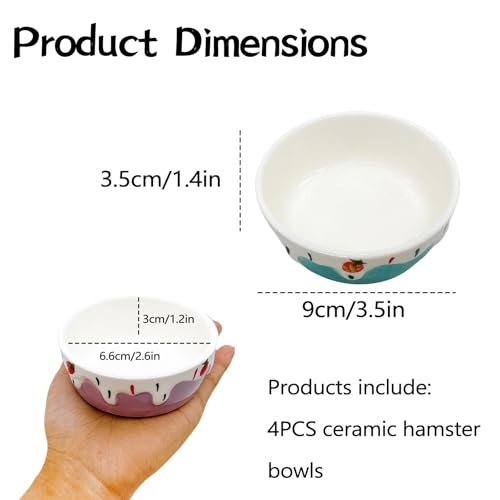 4 Pack Hamster Food Bowl Small Animals Ceramic Food Water Bowl Prevent Tipping Moving for Gerbil Chinchilla Hedgehog Rat - color: Pink + Red+Purple + Blue