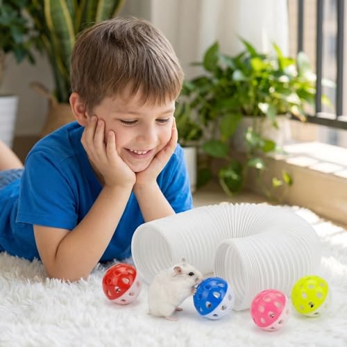 Hamster Collapsible Tunnel Tube Toys with 4 Bell Balls, Expandable Small Animal Hideout Exercise Toy 7.8inch Unextended 32.7inch Extended for Guinea Pig Gerbil Rat Ferret (White) - color: White