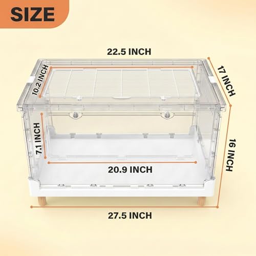 Extra Tall Foldable Clear Hamster Cage with Front Door, Deep Base Habitat for Thick Bedding & Burrowing, Easy Clean Wire Mesh Top Ventilation, Escape Proof Enclosure, 27.5x17x16 in - size: 27.5"L x 17.0"W x 16.0"H