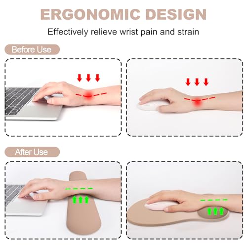 Ergonomic Mouse Pad with Wrist Rest and Keyboard Wrist Rest, Gel Mousepad | Wrist Rest for Computer Keyboard, Pain Relief, Non-Slip PU Base, Mouse Pad with Wrist Support for Gaming, Office, Brown - color: Mocha Sand
