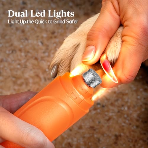 Dog Nail Grinder, Dog Nail Trimmers and Clippers Kit, Super Quiet, Rechargeable, for Small Large Dogs Cats Toenail Claw Grooming,3 Speeds - color: Summer Orange