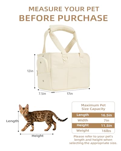 ONECUTE Dog Carrier for Small Dogs Rabbit cat with Large Pockets, Cotton Bag, Dog Carrier Soft Sided, Collapsible Travel Puppy Carrier (Beige, 17" L x 7.5" W x 12" H) - color: Beige, size: 17.0"L x 7.5"W x 12.0"H
