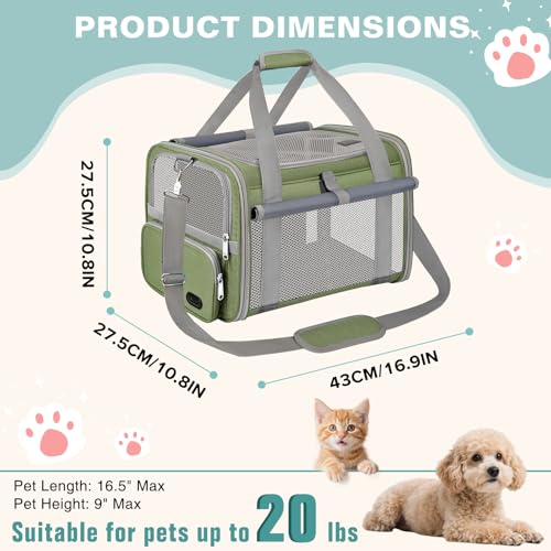 Cat Carrier Top Load, Privacy Curtains Soft Pet Travel Bag Airline Approved | Collapsible Soft-Sided Cat/Dog/Pet Carrier for Small Cats Dogs Puppy Under 16 lb, Washable Kitten Mesh Cage (16.9x10.8x10.8) - color: Grass Green