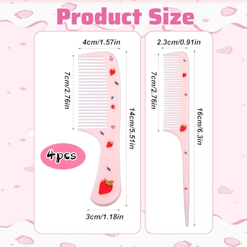 LIQWEI 4Pcs Cute Toddler Hair Comb Set, Baby Hair Combs, Combs for Kids Hairs Brush Set for Girls Boys, Mini Comb Rat Tail Hairing Styling for Toddler Child's Hairs Travel (Style B)