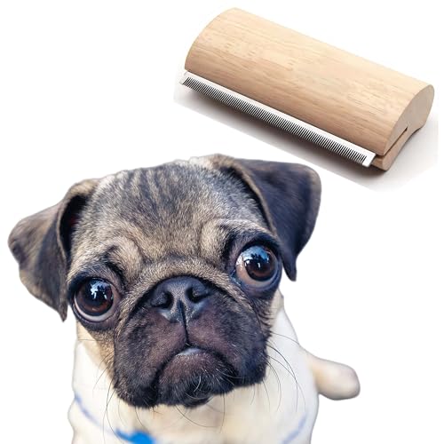 Pug Brush for Shedding, Wooden Handle Short-Hair Grooming Comb | Gentle Daily Coat Brush For Fawn And Black Pugs, Small-Breed Dogs And At-Home Grooming