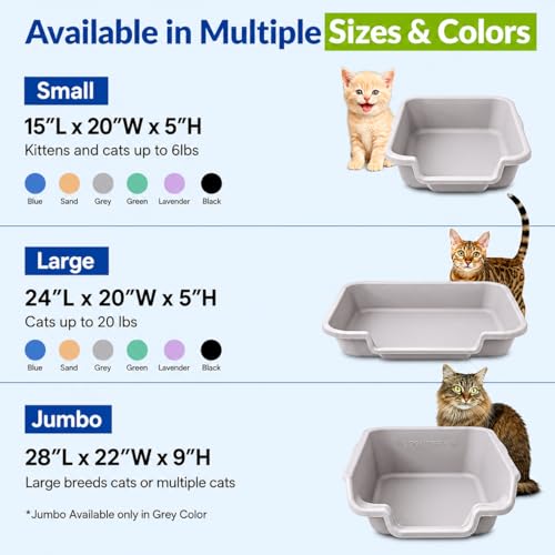 KittyGoHere Senior Cat Litter Box, Jumbo Litter pan with Long-Handle Jumbo Scoop, Open Top Low Entrance Kitty Litter Box, Lightweight Low Entry Litters Box, Durable, Made in USA (2 Pack - Misty Gray) - color: Misty Gray, size: Jumbo(2 Pack) with Scoop