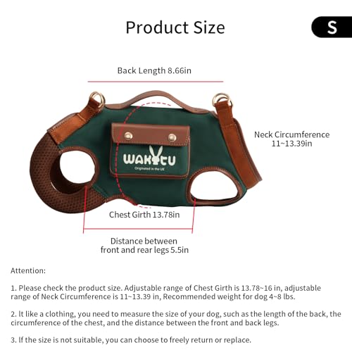 Wakytu Dog Lift Harness Dog Carrier Sling for Small Dogs & Cats,S | stylish puppy sling carrier with handle & pocket,adjustable leash,walking & travel - color: 1.0 Green, size: Small(4-8 LBS)