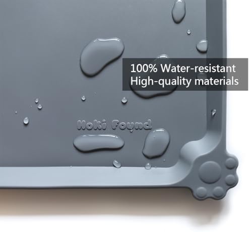 Hoki Found L Silicone Pet Food Mats - Non Slip Pet Dog Cat Bowl Mats - Gray - color: Gray, size: 22" x 14"