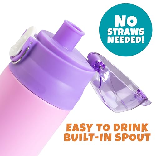Bentology Stainless Steel 13 Oz Reusable Water Bottle for Kids, Pink | Double Wall Insulated, Spill Proof Lid W/Built-in Straw- Keep Liquids Hot or Cold- Easily Fits in Lunch Boxes & Bags - color: Pink
