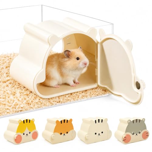 Magnetic Hamster Hideout with Clear Viewing Lid, Mount Hamster House for Syrian Hamsters, Dwarf Hamsters, Gerbils,Mice, Small Animal Hideaway Hut for Acrylic & Wire Cages,Yellow Pink4319-3 - color: Yellow Pink