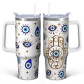 30oz Evil Eye Stainless Steel Tumbler with Handle and Straw, Evil Eyes Hand Insulated Cup Travel Coffee Mug Water Bottle with Lid and Straw, Women Gifts - color: EvilEye