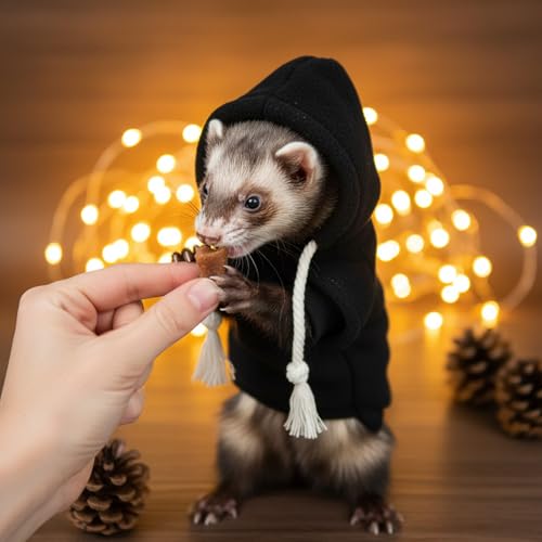 Small Pet Harness Vest and Leash Set Ferret Clothes Hoodies for Ferrets for Outdoor Walking Rabbit Ferret Guinea Pig Bunny Hamster Puppy Kitten (Black Clothes + Leash) - color: Black clothes + leash