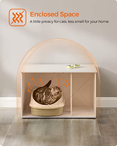 Feandrea Cat Litter Box Enclosure, Litter Box Furniture Hidden with Removable Divider, Indoor Cat House, End Table, 31.5 x 20.9 x 19.7 Inches, White UPCL002W01 - color: White, size: L (31.5"L x 20.9"W x 19.7"H)