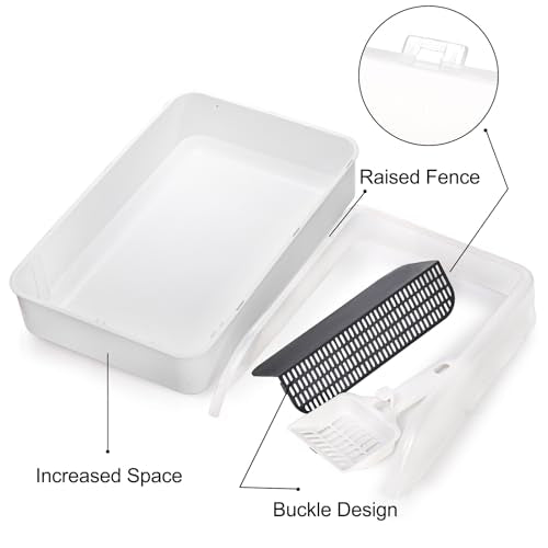 Lawei Open Top Cat Litter Box with High Side, Anti-Splashing Cats Litter Pan with with Litter Sifting Scoop, Semi-Closed Detachable Cat Cleaning Basin Kitten Toilet for Small Animal/Rabbit