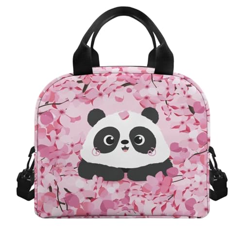 Cherry Floral Panda Bookbag for Girls Kids Backpack and Lunch Box Set Water Bottle Bag and Novelty Pencil Box 4 in 1 Sets Boys 7th Grade School Bag with Compartment 17 inch Soft Back Packs - color: Cherry Floral Panda