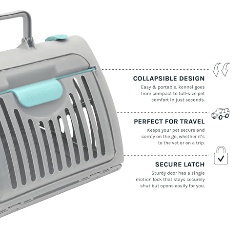 SportPet Large Hard-Sided Travel Cat Carrier - Cat Carrier with Patented Wide Side-Opening Door, Foldable Portable Pet Carrier with Removable Bed for Cats & Small Pets up to 25lbs - Gray - color: Large Carrier w/ Bed (Gray)