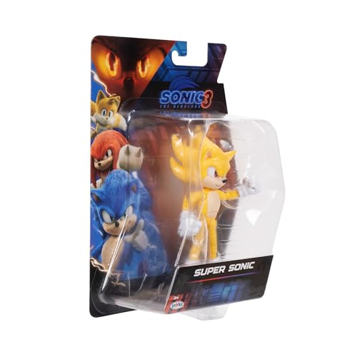 Sonic The Hedgehog 3 Movie Action Figures - 5-Inch Super Sonic The Hedgehog Collector Toy Figure, Highly Articulated for Boys & Girls - Officially Licensed 3 Movie Product | Sonic The Hedgehog Movie 5 Inch Action Figure Wave 2 - Super Sonic - color: Super
