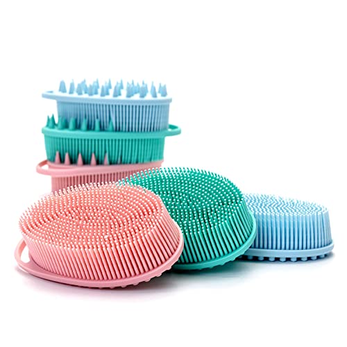 Premium Sensory Brushes for Kids or Autism,Soft Silicone Body Scrubber,2 in 1 Sensory Room Occupational Therapy,Silicone Loofah,Pets Shower Brush Bath Brush Shampoo Brush (3pcs(hangable-Spiked)) - color: 3pcs(hangable-spiked)