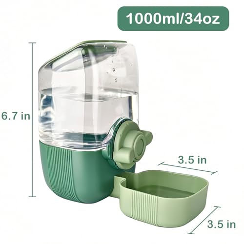 Rabbit Water Bottle, 34oz Pet Hanging Water Dispenser, Cat Water Feeder for Small Animal Ferret Guinea Pig Chinchilla Small Dog Cage Grid Spacing 1.2''-2.1'' (Green) - color: Green