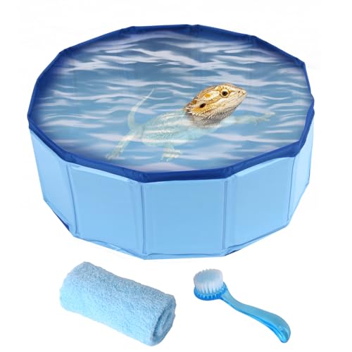 Foldable Bearded Dragon Bathtub with Brush Towel Set Reptile Accessories | Bearded Dragon Pool, Reptile Bathing Pool for Lizards,Tortoises and Small Reptiles, Bearded Dragon Accessories