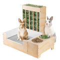 Extra-Large 3 in 1 Rabbit Litter Box with Hay Feeder and Bowls Set, Wood, Mess Proof, for Guinea Pigs, Chinchillas, Hamsters, and Rabbits