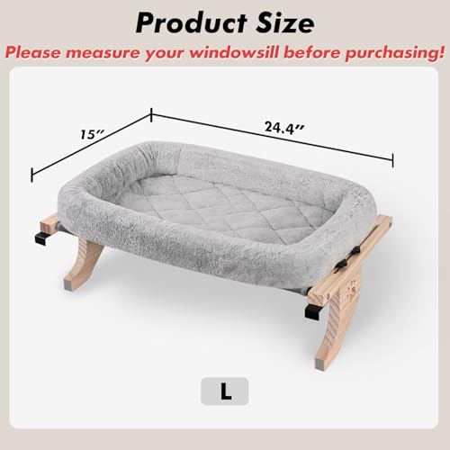 AMOSIJOY Cat Sill Window Perch Sturdy Hammock Window Seat with Cushion Bed Cover, Wood & Metal Frame for Large Cats, Easy to Adjust Cat Bed for Windowsill, Bedside, Drawer and Cabinet(Cushion Bed) - color: Gray, size: 24.4''L X 15''W