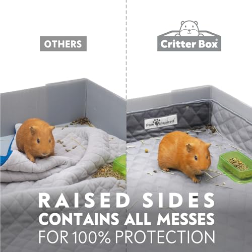 Paw Inspired Critter Box Cage Liner, Raised Sides, C&C 2x4 Size | Washable Fleece Bedding for Guinea Pigs Rabbits, Hamsters, Small Animals, Edge Protected Pee Pads - size: C&C 2x4 (14" Grids)