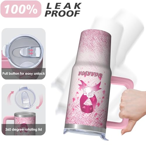 30oz Breast Cancer Awareness Stainless Steel Tumbler with Handle and Straw,Pink Ribbon Mug Cup Water Bottle with Lid and Straw, Patients Survivor Women Gifts - color: Cancer1