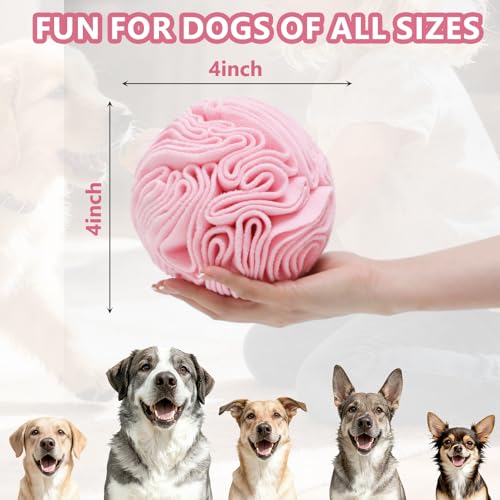 Snuffle Ball for Dogs, Slow Feeder Mental Enrichment Toy, Cute Interactive Puzzle Game for Anxiety Relief & Indoor Fun, Pet Search Game for Small Medium Dogs, Machine Washable - color: Light Red, size: Small