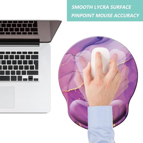 Mouse Pad with Wrist Support, Ergonomic Mouse Pad with Memory Foam Wrist Rest Cushion, Non-Slip Rubber Base Gaming Mice Pad for Home Office Computer Laptop, Purple Marble - color: Purple marble