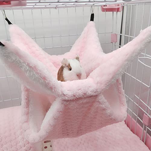 Yanmucy Double-Layer Fleece Rat Hammock House - Warm Soft Guinea Pig Hideout for Cage Accessories - Ferret Hamster Sleeping and Playing Hammock for Small Animals (Pink) - color: Pink
