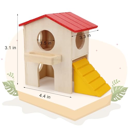 Hypeety Wooden Hamster Villa House & Maze Hideout Cage - Exercise Toys for Dwarf Hamsters, Gerbils, and Small Pets Natural Wooden Habitat with Climbing Accessories (Villa House) - color: Red