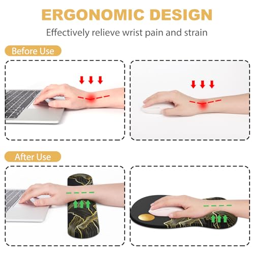 Ergonomic Mouse Pad with Wrist Rest and Keyboard Wrist Rest, Gel Mousepad and Wrist Rest for Computer Keyboard, Pain Relief, Non-Slip PU Base, Black Mouse Pad with Wrist Support for Gaming, Mountain - color: Mountain