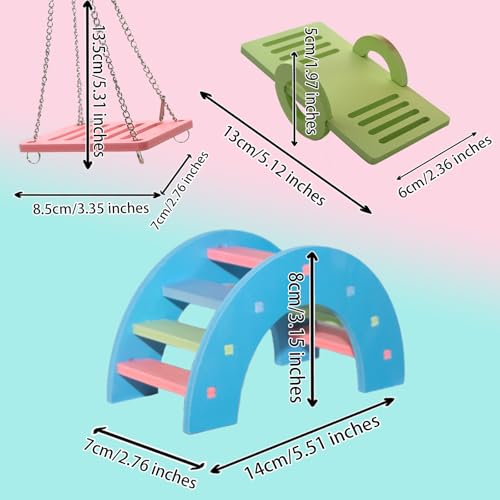 Hamster Toys, Rainbow Bridge & Swing & Seesaw Guinea Pig Toys Set DIY Rat Toys for Small Animals to Exercise and Have Fun (B, 3Pcs) - color: B