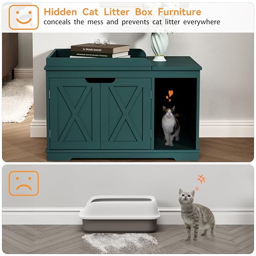 PUPETPO Cat Litter Box Enclosure Furniture, Hidden Litter Box Cabinet with Flip Top, 31.5" Indoor Cat House Washroom for Kitty, Medium and Large Cat, Green - color: Green