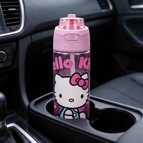 Bioworld Hello Kitty Mushrooms & Milkshake Pink 24 Oz Plastic Water Bottle With Dual Spout Lid - color: Hello Kitty Mushrooms & Milkshake