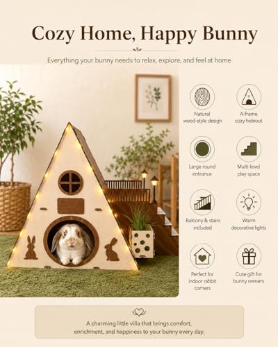 Tnstbiee Large Modern Wooden Rabbit Castle House Hutch - Bunny Hideout Indoor Habitats - Pet 2-Story Home Furniture（Excluding Street Lights）