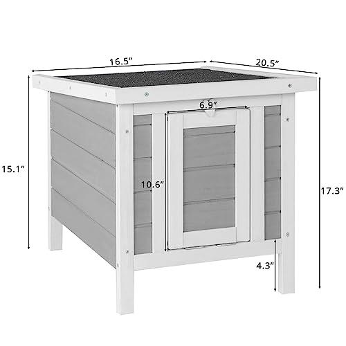 Wooden Bunny House Rabbit Cat Hutch, Feral Cats Outdoor Weatherproof Rabbit Hutch w/Ramp, Lockable Doors, Openable Top, Small Pet House for Rabbits, Bunnies, Guinea Pigs, 16.5" x 20.5" x 17.3" - color: Gray