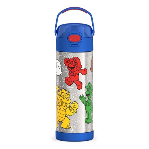 THERMOS FUNTAINER Water Bottle with Spout, 16oz, Mario | Kids Stainless Steel Insulated Water Bottle, Keeps Drinks Cold Longer for School & Play, BPA-Free - color: Mario, size: 16 Ounces