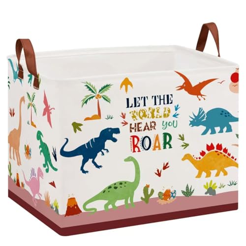 Dinosaur Room Decor Basket for Boys, 36L Volcano Baby Laundry Basket Leaf Cactus Kid Storage Bin Rectangular Collapsible Clothes Book Toy Bin for Boy,Pink Easter Gift - color: Pink