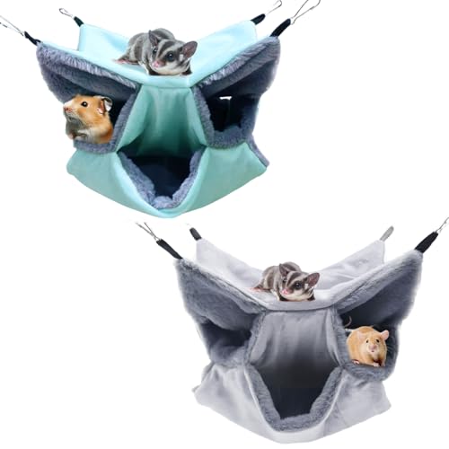 LYART Sugar Glider Pouch Hammock Bed Bedding, Sugar Glider Cage Accessories Toys for Rat, 3-Layer Hammock Make Pet Cages More Three-Dimensional (3.Grey+Mint) - color: 3.Grey+Mint
