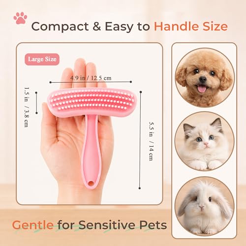 Large Silicone Grooming Brush for Rabbits, Cats & Small Dogs | Rabbit, Cat & Dog Fit | Soft Low-Stimulation Brush | Curved Pet Fit | Daily Bonding | Rinse-Clean Head - color: Pink, size: Large