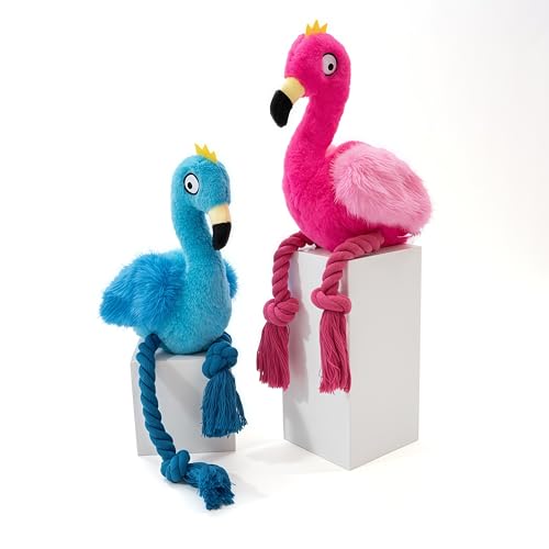 Flamingo Dog Toy, Squeaky Plush Rope Toy for Tug and Play | Fun sound stimulation for chewing, shaking and active play - color: Blue Flamingo