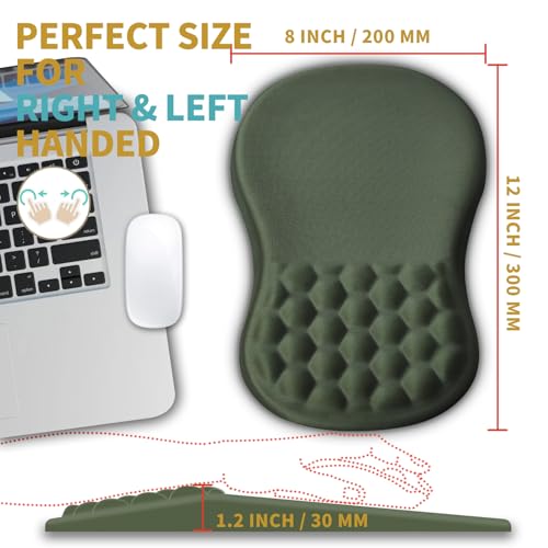 Hokafenle Ergonomic Mouse Pad Wrist Support with Massage Design, Wrist Rest Pain Relief Mousepad with Memory Foam&Non-Slip PU Base, Mouse Pads for Wireless Mouse & Desk (12x8 inch,Olive Green) - color: HK021-Olive Green