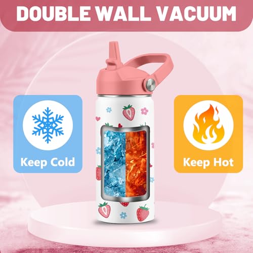 16 oz Water Bottle with Straw Lid, 2 Pack Set, Strawberry Mermaid Gifts for Girls, Stainless Steel Insulated Water Bottles for School Travel Outdoor Sports, Pink Cups Birthday Gifts - color: Strawberry and Mermaid