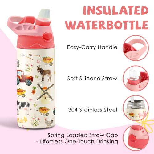 Farm 12 oz Water Bottle with Straw – Stainless Steel Vacuum Insulated Cup, Leakproof Pop-Up Spout, Reusable Travel Mug for Outdoor Sports - color: Farm1
